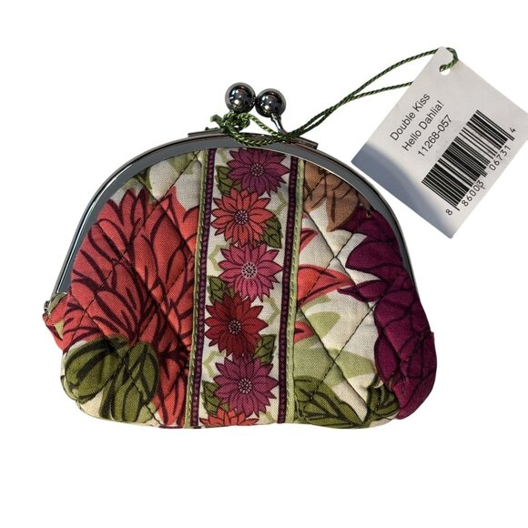 Vera Bradley Double Kiss Hello Dahlia Floral Coin Purse Wallet Quilted Fabric - Picture 2 of 5